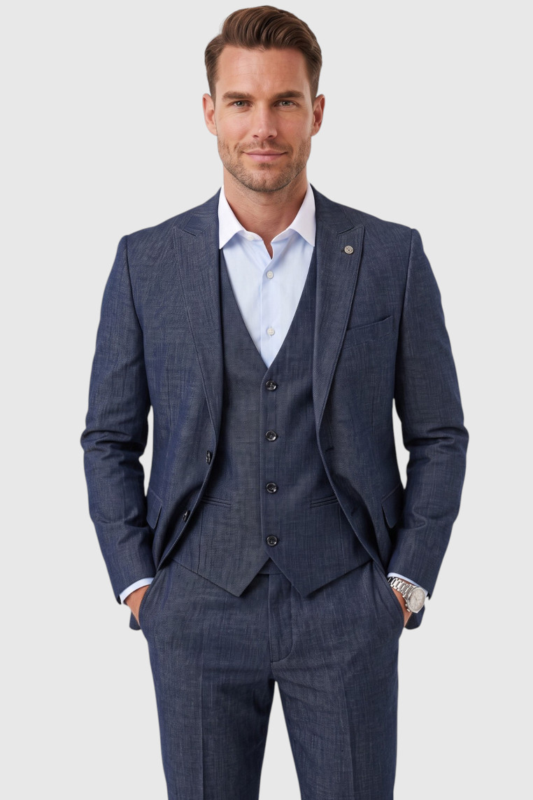 DeepSEA 3 Parça Slim Fit Yelekli Erkek Takım Elbise – Çift Yırtmaçlı Modern Kesim 2601631