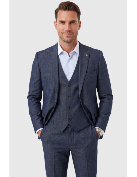 DeepSEA 3 Parça Slim Fit Yelekli Erkek Takım Elbise – Çift Yırtmaçlı Modern Kesim 2601631