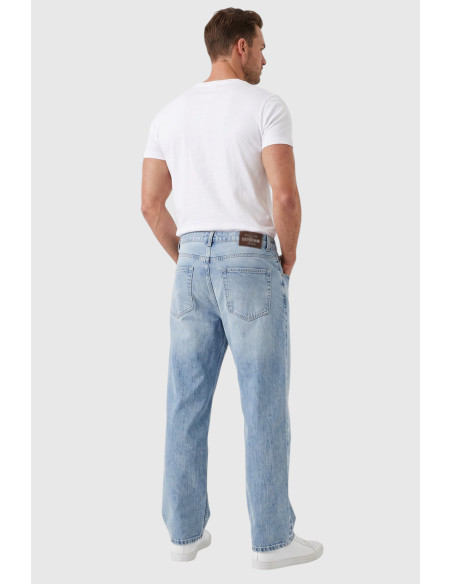 DeepSEA Erkek Yıkamalı Baggy Fit Likralı Bol Kesim Geniş Paça Jean Kot Pantolon 2600061