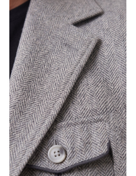 DeepSEA Erkek Safari Ceketli Balıksırtı Desenli Slim Fit 2'li Takım Elbise – Pileli Duble Paça Pantolon 2600723