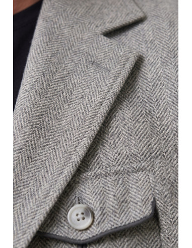 DeepSEA Erkek Safari Ceketli Balıksırtı Desenli Slim Fit 2'li Takım Elbise – Pileli Duble Paça Pantolon 2600723