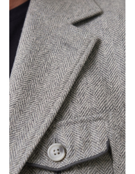DeepSEA Erkek Safari Ceketli Balıksırtı Desenli Slim Fit 2'li Takım Elbise – Pileli Duble Paça Pantolon 2600723