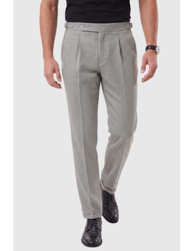 DeepSEA Erkek Safari Ceketli Balıksırtı Desenli Slim Fit 2'li Takım Elbise – Pileli Duble Paça Pantolon 2600723