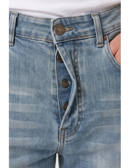 DeepSEA Likralı Taşlanmış Dar Kesim Kot Pantolon Slim Fit Mavi Erkek Jean 2608440