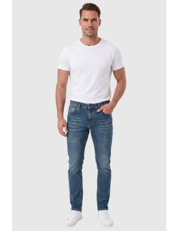 DeepSEA Likralı Taşlanmış Dar Kesim Kot Pantolon Slim Fit Mavi Erkek Jean 2608440 2