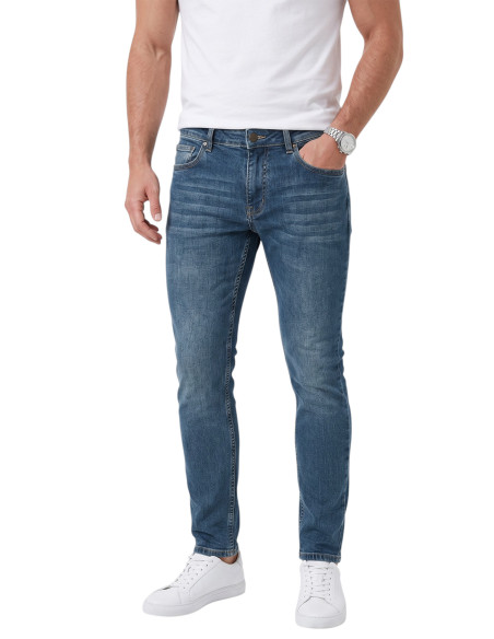 DeepSEA Likralı Taşlanmış Dar Kesim Kot Pantolon Slim Fit Mavi Erkek Jean 2608440