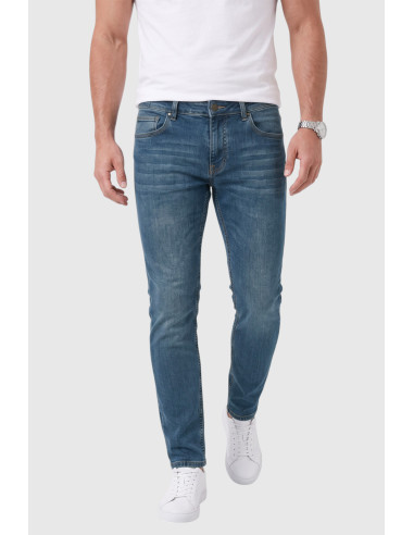 DeepSEA Likralı Taşlanmış Dar Kesim Kot Pantolon Slim Fit Mavi Erkek Jean 2608440