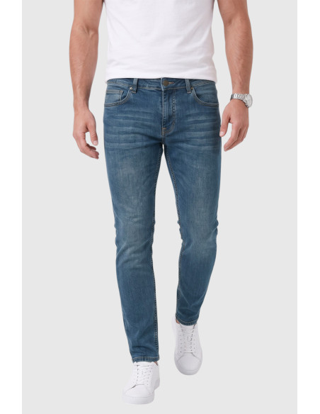 DeepSEA Likralı Taşlanmış Dar Kesim Kot Pantolon Slim Fit Mavi Erkek Jean 2608440