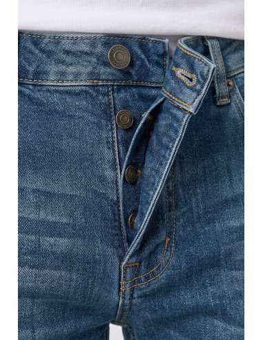 DeepSEA Likralı Taşlanmış Dar Kesim Kot Pantolon Slim Fit Mavi Erkek Jean 2608440