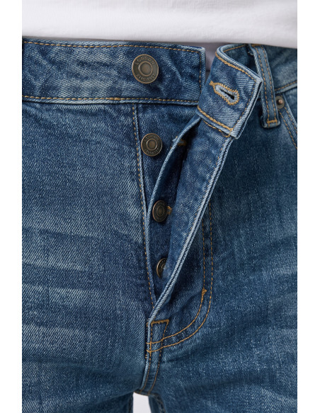 DeepSEA Likralı Taşlanmış Dar Kesim Kot Pantolon Slim Fit Mavi Erkek Jean 2608440
