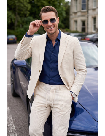 DeepSEA Erkek Slim Fit Likralı Gofre Kumaş Takım Elbise İpli Lastikli Pantolon 2602326