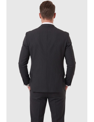 DeepSEA Erkek Slim Fit Dar Kesim Çizgili Gofre Kumaş Takım Elbise – Tek Düğme İpli Pantolon 2602311