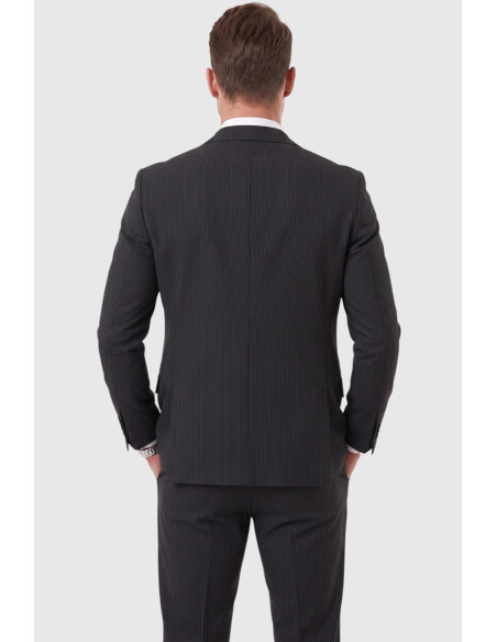 DeepSEA Erkek Slim Fit Dar Kesim Çizgili Gofre Kumaş Takım Elbise – Tek Düğme İpli Pantolon 2602311