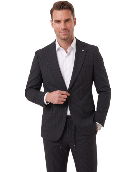 DeepSEA Erkek Slim Fit Dar Kesim Çizgili Gofre Kumaş Takım Elbise – Tek Düğme İpli Pantolon 2602311