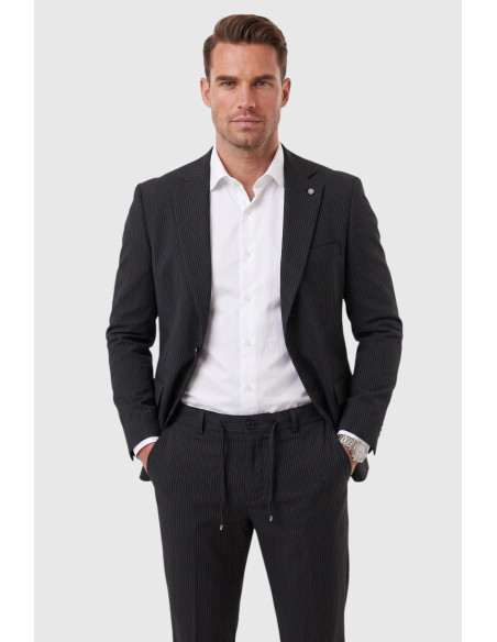 DeepSEA Erkek Slim Fit Dar Kesim Çizgili Gofre Kumaş Takım Elbise – Tek Düğme İpli Pantolon 2602311
