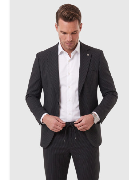 DeepSEA Erkek Slim Fit Dar Kesim Çizgili Gofre Kumaş Takım Elbise – Tek Düğme İpli Pantolon 2602311
