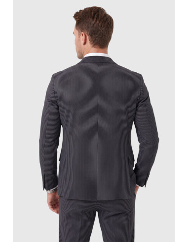 DeepSEA Erkek Slim Fit Dar Kesim Çizgili Gofre Kumaş Takım Elbise – Tek Düğme İpli Pantolon 2602311