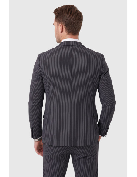 DeepSEA Erkek Slim Fit Dar Kesim Çizgili Gofre Kumaş Takım Elbise – Tek Düğme İpli Pantolon 2602311