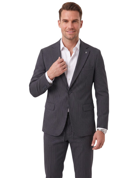 DeepSEA Erkek Slim Fit Dar Kesim Çizgili Gofre Kumaş Takım Elbise – Tek Düğme İpli Pantolon 2602311