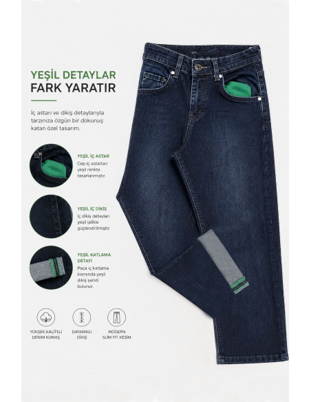 DeepSEA Erkek Slim Fit Dar Kesim Likralı Mavi Kot Pantolon – Yumuşak Dokulu Esnek Jean 2600692