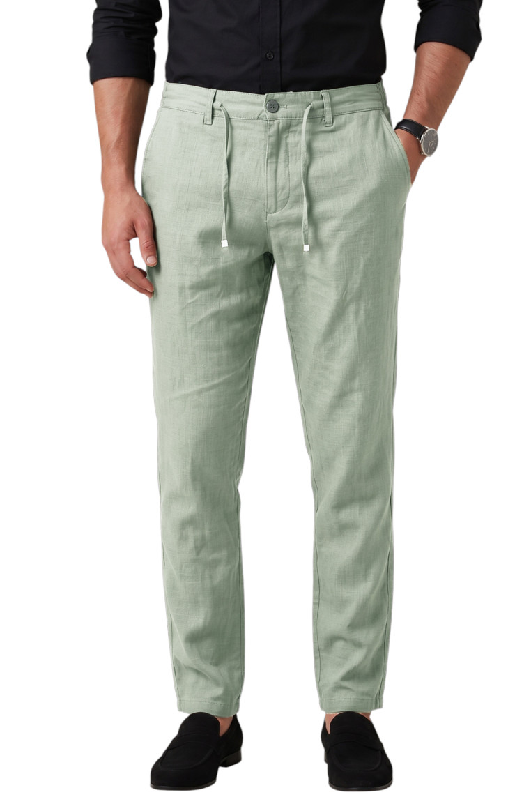 DeepSEA Slim Fit Likralı Keten Dokulu Lastikli Belli İpli Yazlık Erkek Pantolon 2603001