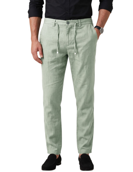 DeepSEA Slim Fit Likralı Keten Dokulu Lastikli Belli İpli Yazlık Erkek Pantolon 2603001