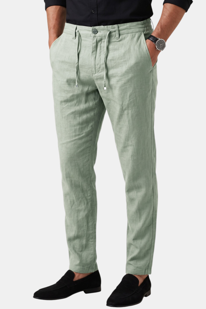 DeepSEA Slim Fit Likralı Keten Dokulu Lastikli Belli İpli Yazlık Erkek Pantolon 2603001 2