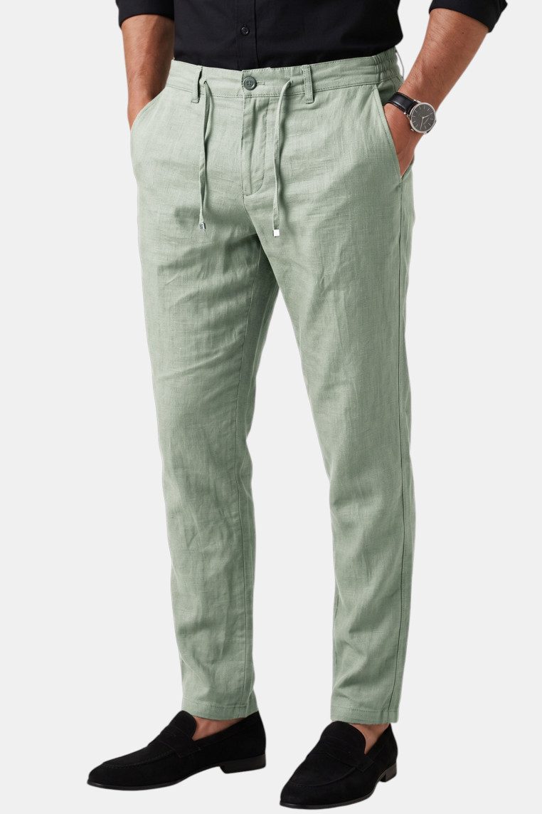 DeepSEA Slim Fit Likralı Keten Dokulu Lastikli Belli İpli Yazlık Erkek Pantolon 2603001