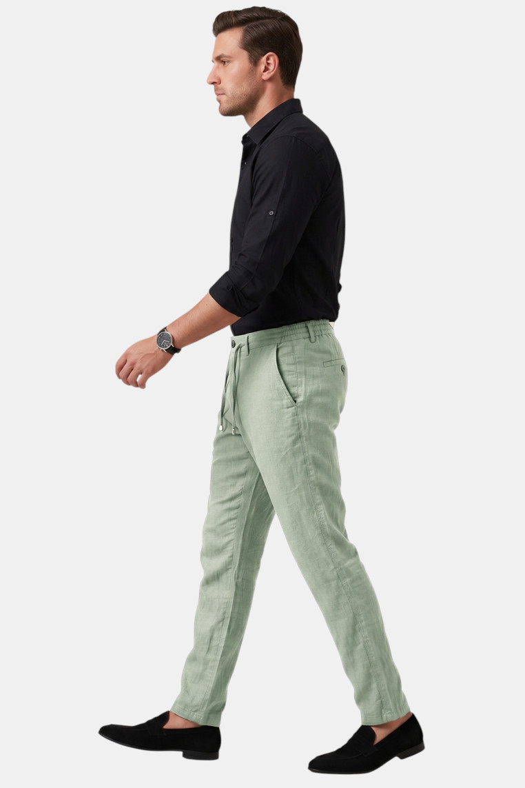 DeepSEA Slim Fit Likralı Keten Dokulu Lastikli Belli İpli Yazlık Erkek Pantolon 2603001