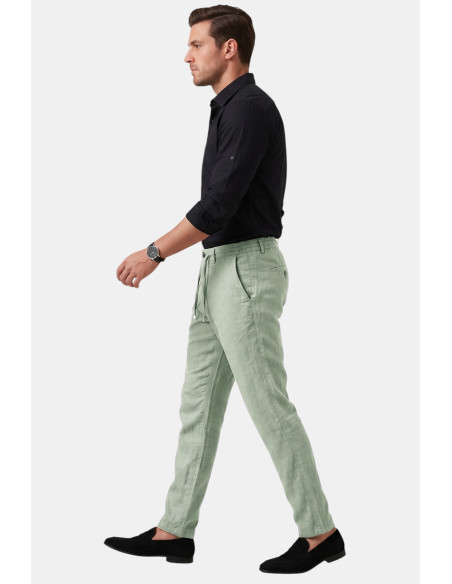 DeepSEA Slim Fit Likralı Keten Dokulu Lastikli Belli İpli Yazlık Erkek Pantolon 2603001
