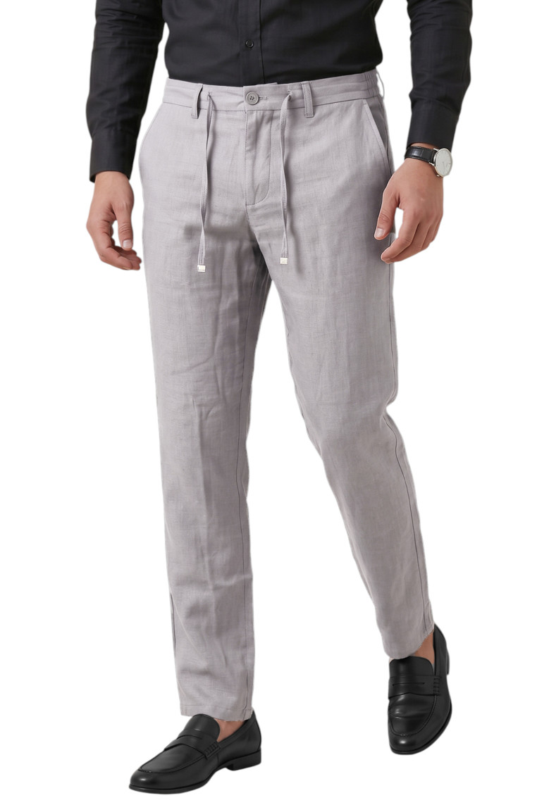 DeepSEA Slim Fit Likralı Keten Dokulu Lastikli Belli İpli Yazlık Erkek Pantolon 2603001