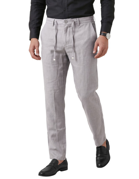 DeepSEA Slim Fit Likralı Keten Dokulu Lastikli Belli İpli Yazlık Erkek Pantolon 2603001