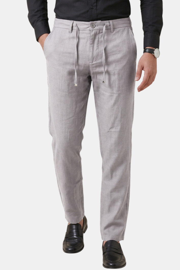 DeepSEA Slim Fit Likralı Keten Dokulu Lastikli Belli İpli Yazlık Erkek Pantolon 2603001 2
