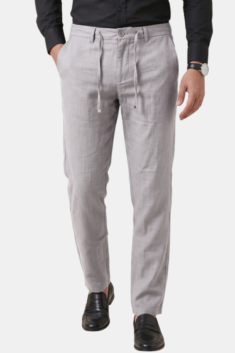 DeepSEA Slim Fit Likralı Keten Dokulu Lastikli Belli İpli Yazlık Erkek Pantolon 2603001