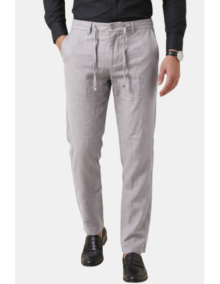 DeepSEA Slim Fit Likralı Keten Dokulu Lastikli Belli İpli Yazlık Erkek Pantolon 2603001