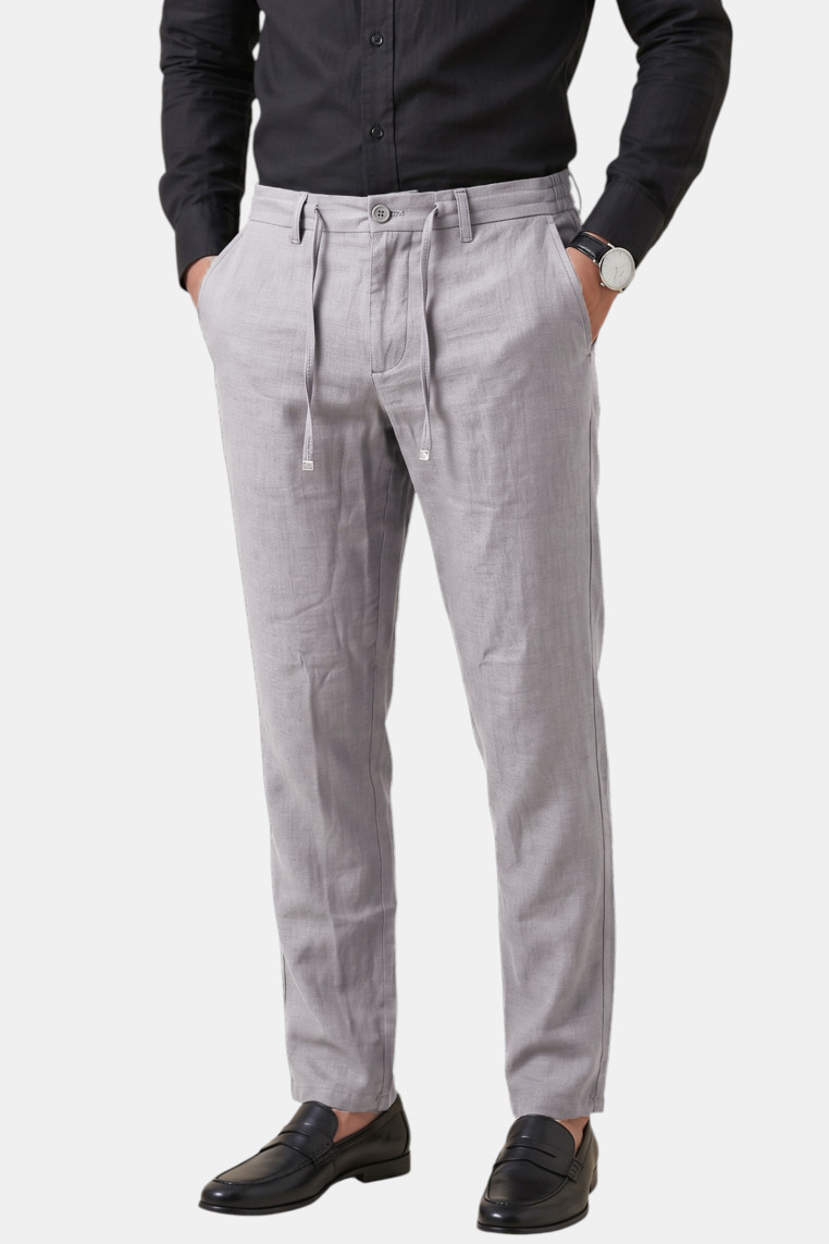 DeepSEA Slim Fit Likralı Keten Dokulu Lastikli Belli İpli Yazlık Erkek Pantolon 2603001