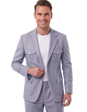DeepSEA Erkek Safari Ceketli Balıksırtı Desenli Slim Fit 2'li Takım Elbise – Pileli Duble Paça Pantolon 2600723
