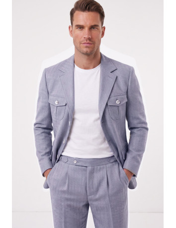 DeepSEA Erkek Safari Ceketli Balıksırtı Desenli Slim Fit 2'li Takım Elbise – Pileli Duble Paça Pantolon 2600723 2