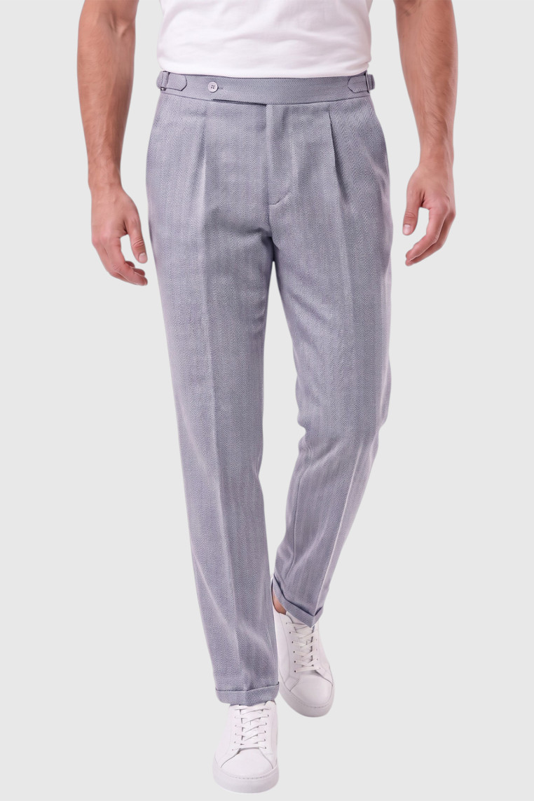 DeepSEA Erkek Safari Ceketli Balıksırtı Desenli Slim Fit 2'li Takım Elbise – Pileli Duble Paça Pantolon 2600723
