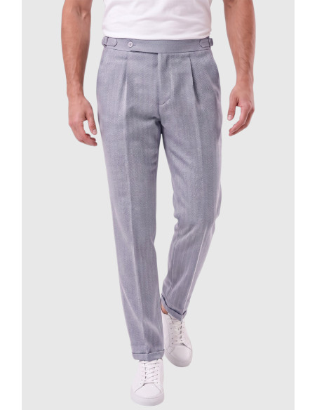 DeepSEA Erkek Safari Ceketli Balıksırtı Desenli Slim Fit 2'li Takım Elbise – Pileli Duble Paça Pantolon 2600723