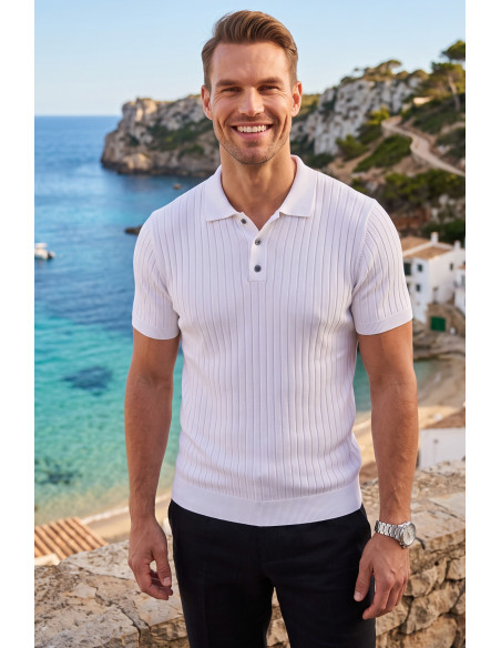 DeepSEA Erkek Regular Fit Rahat Kesim Düğmeli Polo Yaka Triko Tişört Yumuşak Likralı 2608210