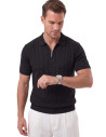 DeepSEA Erkek Polo Yaka Fermuarlı Çizgi Dokulu Regular Fit Likralı Triko Tişört 2608008