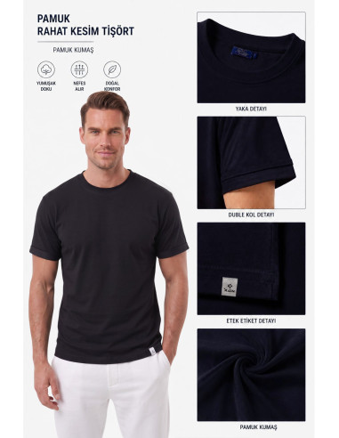 DeepSEA Erkek Slim Fit %90 Pamuk Likralı Yumuşak Dokulu Basic Tişört 1801131