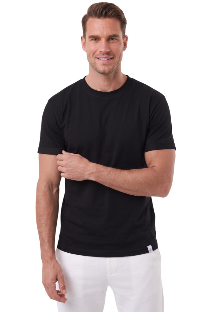 DeepSEA %95 Pamuk Regular Fit Rahat Kesim Duble Kollu Bisiklet Yaka Likralı Tişört 2604361 2