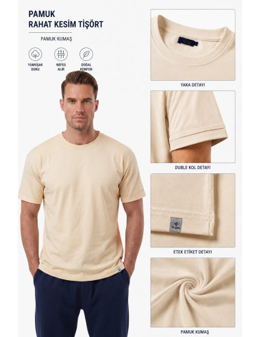 DeepSEA Erkek Slim Fit %90 Pamuk Likralı Yumuşak Dokulu Basic Tişört 1801131