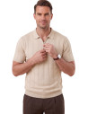 DeepSEA Erkek Polo Yaka Fermuarlı Çizgi Dokulu Regular Fit Likralı Triko Tişört 2608008