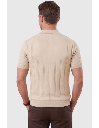 DeepSEA Erkek Polo Yaka Fermuarlı Çizgi Dokulu Regular Fit Likralı Triko Tişört 2608008