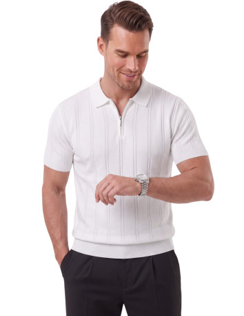 DeepSEA Erkek Polo Yaka Fermuarlı Çizgi Dokulu Regular Fit Likralı Triko Tişört 2608008 2