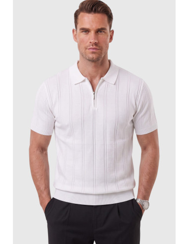 DeepSEA Erkek Polo Yaka Fermuarlı Çizgi Dokulu Regular Fit Likralı Triko Tişört 2608008