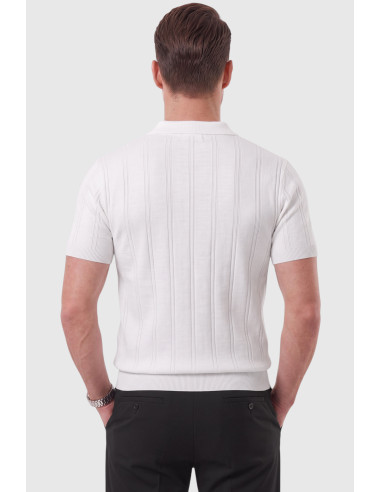 DeepSEA Erkek Polo Yaka Fermuarlı Çizgi Dokulu Regular Fit Likralı Triko Tişört 2608008